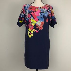 LOFT Ann Taylor Blue Pink Floral Lined Dress, size S